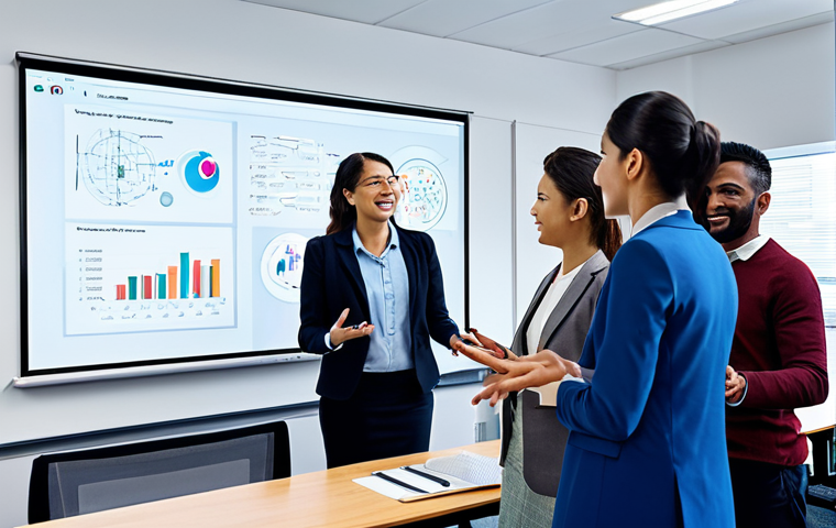 A diverse group of adult students, fully clothed in modest business casual attire, collaboratively interacting within a bright, modern virtual classroom interface. The scene features multiple video feeds of engaged students, a shared digital whiteboard displaying complex diagrams and notes, and one student actively gesturing towards their screen. The atmosphere reflects focused teamwork and collaborative learning. Professional photography, high detail, vibrant colors, perfect anatomy, correct proportions, natural pose, well-formed hands, proper finger count, natural body proportions, safe for work, appropriate content, professional, family-friendly.